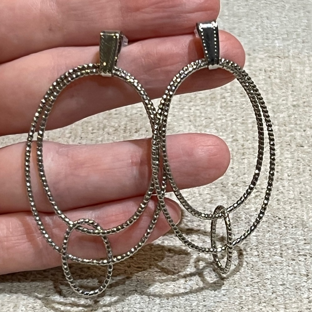 Silver Drop Hoop Earrings